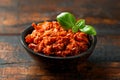 Sun dried tomato pesto with chilli, garlic and herbs in bowl