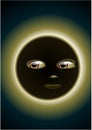 A sun in eclipse mode with face. Vector illustration Royalty Free Stock Photo