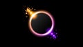 Sun Eclipse with Pink Orange and blue Fire on Dark Background, Vector. Moon Design with Glowing Light Space and Science concept Royalty Free Stock Photo