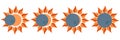 Sun eclipse, total and partial solar eclipse, several phases. Sun and moon are nearly aligned on straight line. Vector Royalty Free Stock Photo