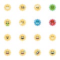Sun emoji collection, flat icons set Royalty Free Stock Photo