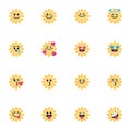 Sun emoticons flat icons set Royalty Free Stock Photo