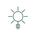 Sun energy icon. Solar energy with socket outline sign. Alternative nature power.