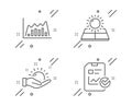 Sun energy, Infographic graph and Sunny weather icons set. Report checklist sign. Vector Royalty Free Stock Photo