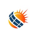 Sun Energy Solar panels logo house and template for green power and natural electricity