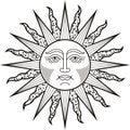 Sun face black white tattoo