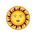 sun face calm elegant looking cartoon face in a circle vector illustration