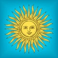 Sun with face engraving style vector illustration Royalty Free Stock Photo