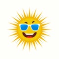 Sun face with sunglasses. Summer vector background Royalty Free Stock Photo