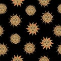 Sun with face Vintage Seamless Pattern. Magic celestial Background