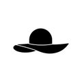Sun Female Hat Beach Black Silhouette Icon. Fashion Straw Woman Hat for Summer Travel Vacation Glyph Pictogram on White