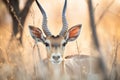sun filtering through horns of impala at golden hour