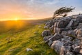 Sun Flare Illuminating Vibrant Landscape At Twistleton Scar In North Yorkshire, UK.