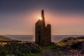 Sun flare at Wheal Owles tin mine, Cornwall Royalty Free Stock Photo