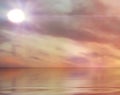 Sun flares on bright   sky  pink  yellow cloudy sunset sun beam light at sea nature background Royalty Free Stock Photo