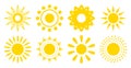 Sun flat icon logotype summer web sign vector set Royalty Free Stock Photo