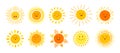 Sun flat set hand drawn sunny cute suns vector Royalty Free Stock Photo