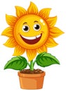 Sun flower cartoon in pot with smiley face Royalty Free Stock Photo