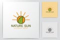 sun, sun flower, sunshine, sunrise and leaf logo Designs Inspiration Isolated on White Background