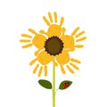 Sun flowers with baby hand print vector Royalty Free Stock Photo