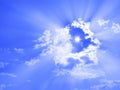 Sun through clouds, sunbeams, sky only, six-pointed star Royalty Free Stock Photo