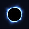 Sun full eclipse concept. Light blue moon glow background. Solar or planet total eclipse in dark space. Hot star surface Royalty Free Stock Photo