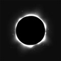 Sun full eclipse concept. Light grey moon glow background. Solar or planet total eclipse in dark space. Hot star surface Royalty Free Stock Photo