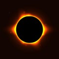 Sun full eclipse concept. Red yellow solar glow background. Moon or planet total eclipse in dark space. Hot star surface Royalty Free Stock Photo