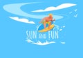 Sun and Fun Banner with Man Riding Surf Board