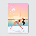 Sun fun yoga woman doing exercises sunset beach badge Design Label. Season Holidays lettering for logo,Templates Royalty Free Stock Photo