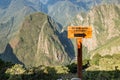 The sun gate sign. Machu Picchu, Cusco, Peru, South America. Royalty Free Stock Photo