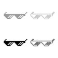 Sun glasses pixel icon set grey black color Royalty Free Stock Photo