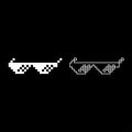 Sun glasses pixel icon set white color illustration flat style simple image Royalty Free Stock Photo