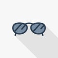 Sun glasses thin line flat color icon. Linear vector symbol. Colorful long shadow design. Royalty Free Stock Photo