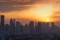 The sun goes down at Bangkok city, sunset time background Royalty Free Stock Photo