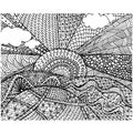 The sun goes over the hills doodle. Monochrome illustration for web, for print, for antistress page