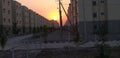 Sun is going down behind a construction site. The scenic beauty is looking awesome. Royalty Free Stock Photo