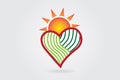 Sun and green agriculture love heart logo