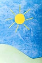Sun, green hills and blue sky handmade Royalty Free Stock Photo