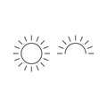 Sun and half sun for sunrise line icon, outline vector, linear style pictogram, Sunny weather symbol, logo illustration. Editable