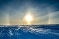 Sun Halo above ice shelf. Antarctica