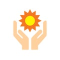 Sun in hands - colored icon on white background vector illustration for website, mobile application, presentation, infographic.