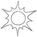 The sun. Vector illustration. Outline on an isolated white background. Heavenly luminary. Doodle style. Sketch. Ultra-violet rays.