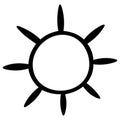 The sun. Sketch. Vector illustration. Outline on an isolated white background. Doodle style. Heavenly luminary. The icon.