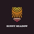 Sun heraldic line logo. Abstract geometric sunray stripes sea surface, simple design logotype label. Vector illustration