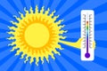 Sun is holding thermometer, concept of high temperature outside