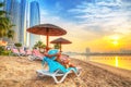 Sun holidays on the beach of Persian Gulf Royalty Free Stock Photo