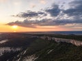 The sun is on the horizon. Green mountains. Crimea