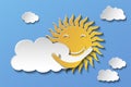 Sun Hugging Cloud. Vector Illustration. Paper Art Style Royalty Free Stock Photo