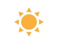 Sun icon in flat design. Weather illustration. Summer isolated symbol. Simple design of sunlight. Sunshine sign with Royalty Free Stock Photo